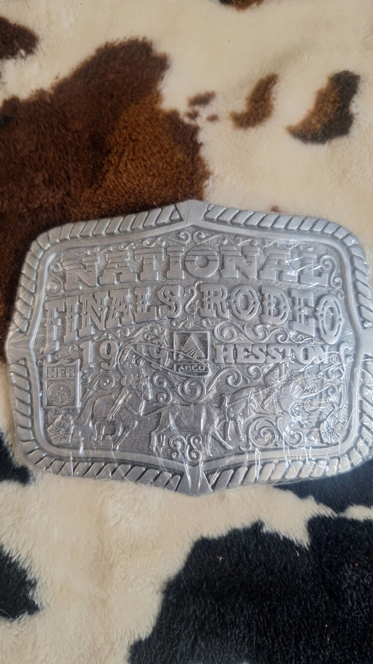 Hesston National Finals Rodeo 1986 Silver Tone Belt Buckle